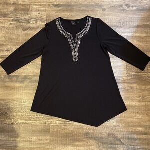 Rafaella Black Tunic Women's Size Medium‎ Beaded Neckline Cocktail Cruise EUC